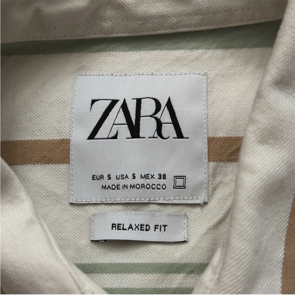 Zara Men's Casual Striped Shirt in Green and Tan - Picture 4 of 5